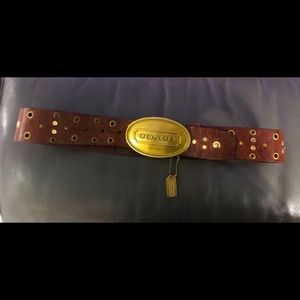 COACH Plaque Brown Wide Leather Belt Big Buckle
